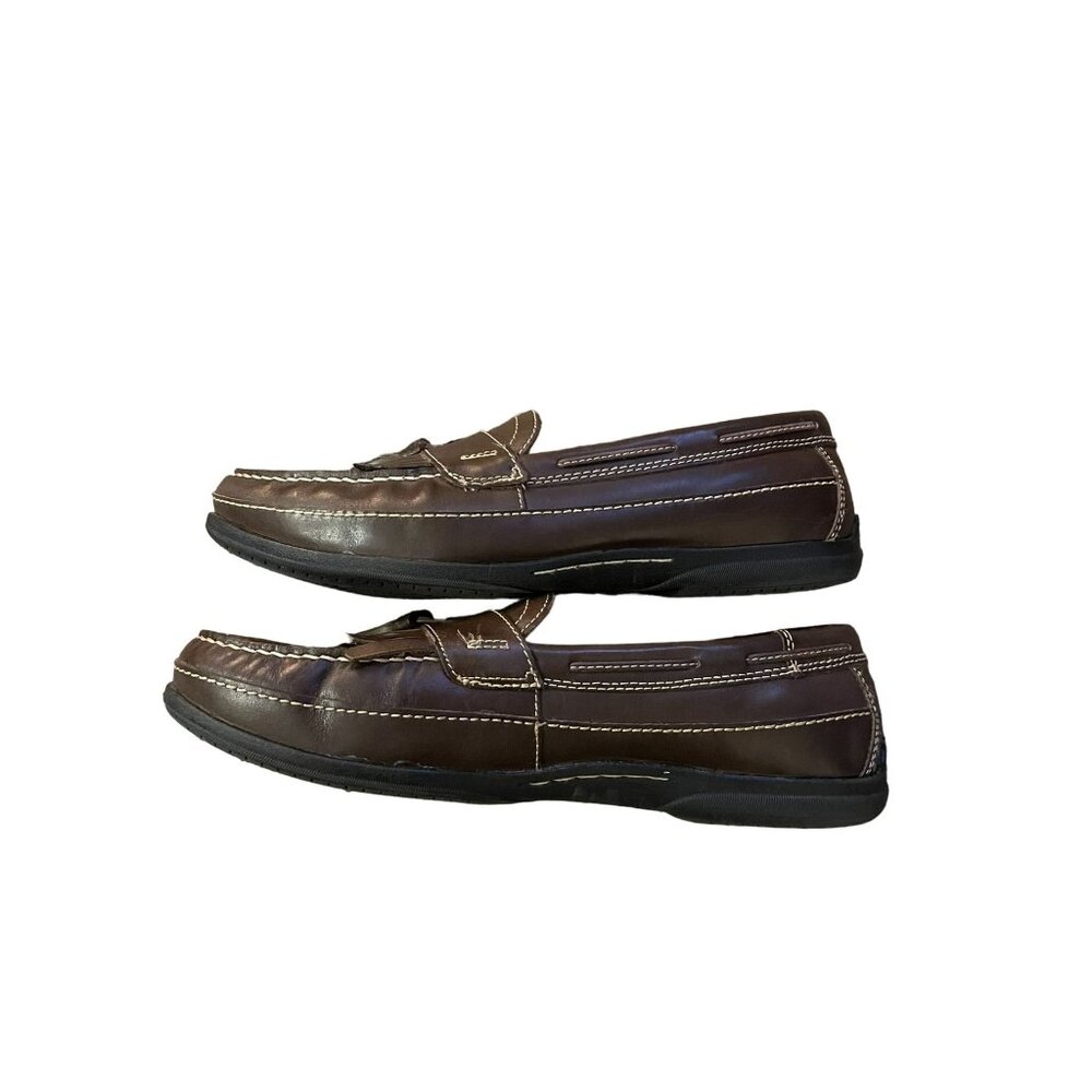 Chaps Men’s Loafers 10.5M Brown Leather Tassel Slip On Dress Shoes 96-26098 - Picture 2 of 16